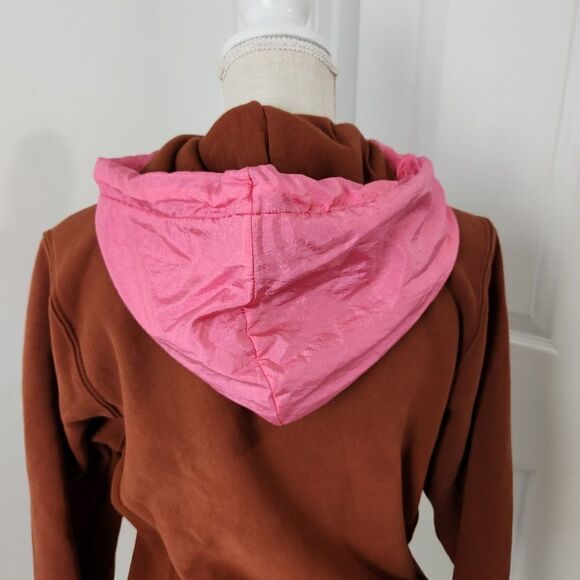 Champion Reverse Weave Hoodie Womens Small Brown Pink Soft Shell Hood Ribbed - Picture 9 of 16